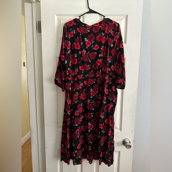 Rose Black Flora MIDI Challis Tie Neck Dress - Picture 6 of 7